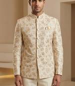 Beige color traditional sequence jodhpuri for men | premium designer bandhgala ethnic wear