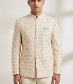 Beige color pastel pink color dhaga jodhpuri for men | premium designer bandhgala ethnic wear