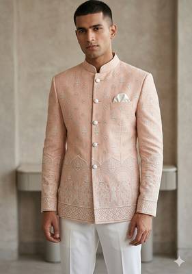 Pinkish pitch embroidery jodhpuri for men | premium designer bandhgala ethnic wear 1