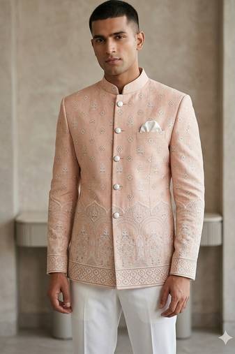 Pinkish pitch embroidery jodhpuri for men | premium designer bandhgala ethnic wear