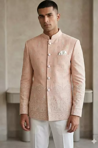 Pinkish pitch embroidery jodhpuri for men | premium designer bandhgala ethnic wear