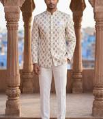 White aesthetic multicolor embroidery jodhpuri for men | premium designer bandhgala ethnic wear