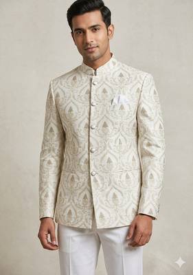 White classy silver embroidery jodhpuri for men 1
