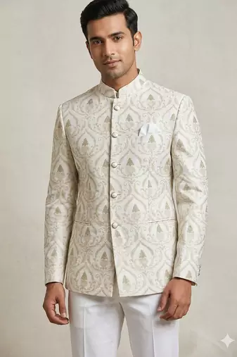 White classy silver embroidery jodhpuri for men | premium designer bandhgala ethnic wear