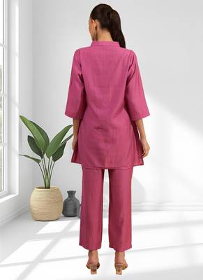 Women's silk blend pink embroidered short kurta with pant 2