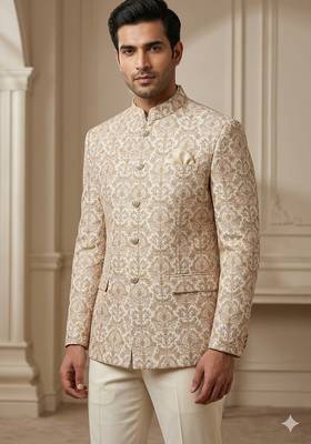 Beige color multicolor embroidery jodhpuri for men | premium designer bandhgala 1