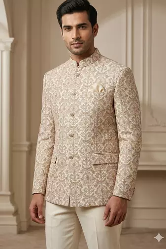 Beige color multicolor embroidery jodhpuri for men | premium designer bandhgala