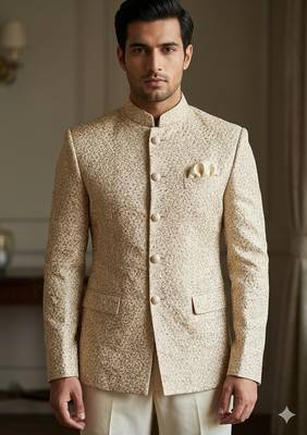 Golden color jari embroidery jodhpuri for men | premium designer bandhgala ethnic wear 2