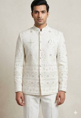 Off white classy daman embroidery jodhpuri for men | premium designer bandhgala ethnic wear 1