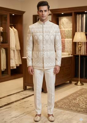 Classy white codding embroidery jodhpuri for men | premium designer bandhgala ethnic wear 2