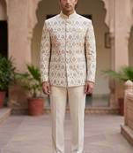 Cream embroidery maroon pista touchup jodhpuri for men | premium designer bandhgala ethnic wear