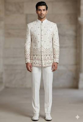 White classy embroidery jodhpuri for men | premium designer bandhgala ethnic wear 1