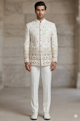 White classy embroidery jodhpuri for men