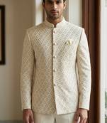 Beige color sequence dhaga embroidery jodhpuri for men | premium designer bandhgala