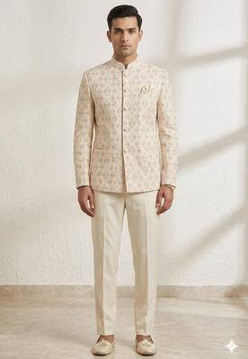 Beige color pastel pink color dhaga jodhpuri for men | premium designer bandhgala ethnic wear 2