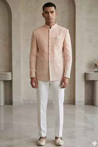 Pinkish pitch embroidery jodhpuri for men | premium designer bandhgala ethnic wear