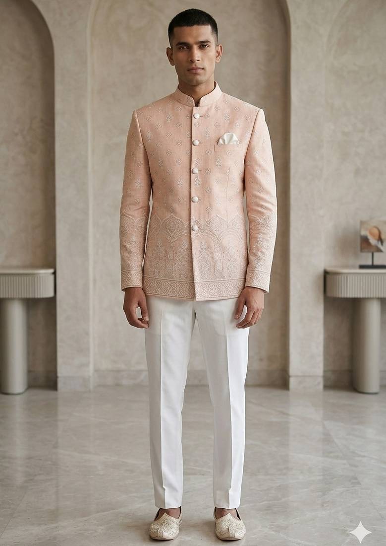 Pinkish pitch embroidery jodhpuri for men | premium designer bandhgala ethnic wear
