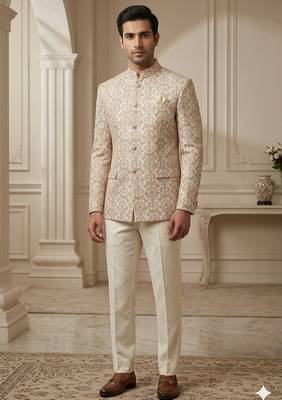 Beige color multicolor embroidery jodhpuri for men | premium designer bandhgala 2