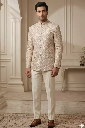 Beige color multicolor embroidery jodhpuri for men | premium designer bandhgala