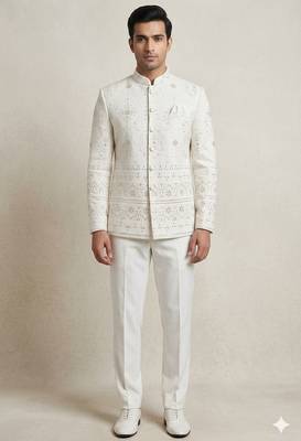 Off white classy daman embroidery jodhpuri for men | premium designer bandhgala ethnic wear 2