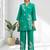 Women's cotton, linen sea green embroidered short kurta with pant