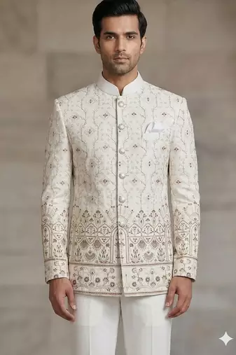 White classy embroidery jodhpuri for men | premium designer bandhgala ethnic wear