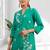 Women's cotton, linen sea green embroidered short kurta with pant