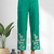 Women's cotton, linen sea green embroidered short kurta with pant