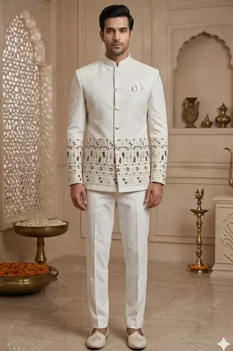 Classy white daman jodhpuri for men | premium designer bandhgala ethnic wear