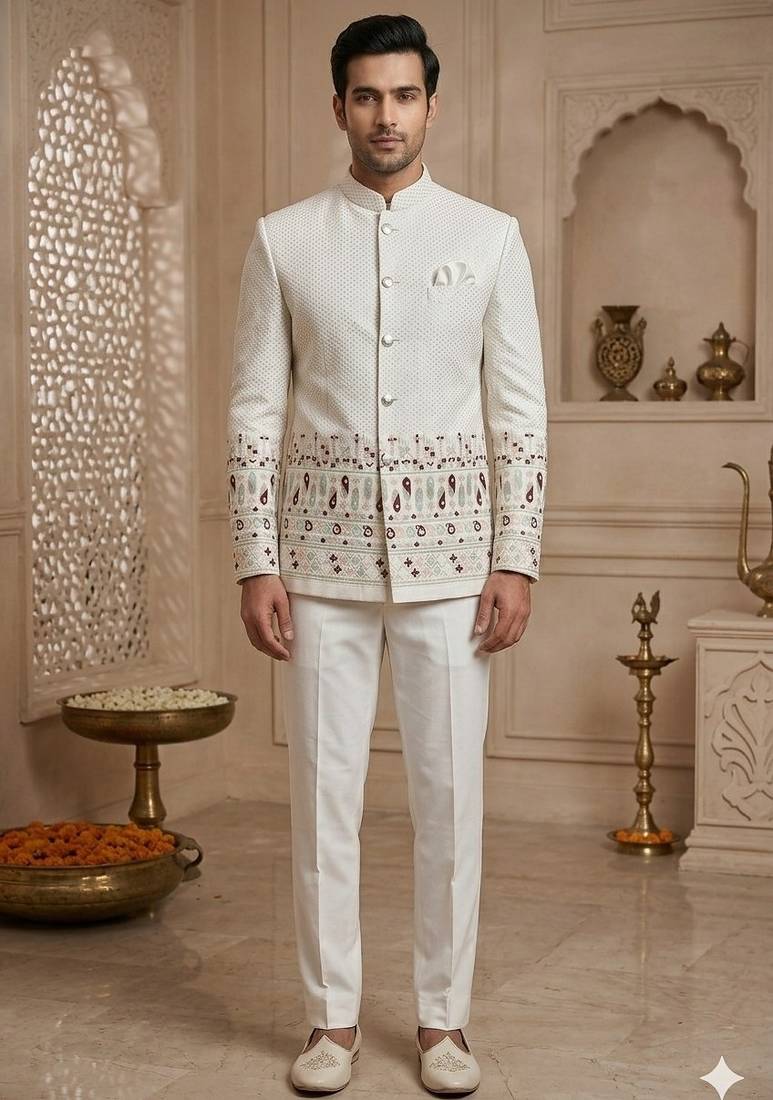 Classy white daman jodhpuri for men | premium designer bandhgala ethnic wear