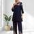 Women's cotton, linen navy blue embroidery short kurta with pant