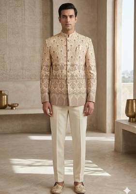 Golden color traditional embroidery jodhpuri for men | premium designer bandhgala ethnic wear 1