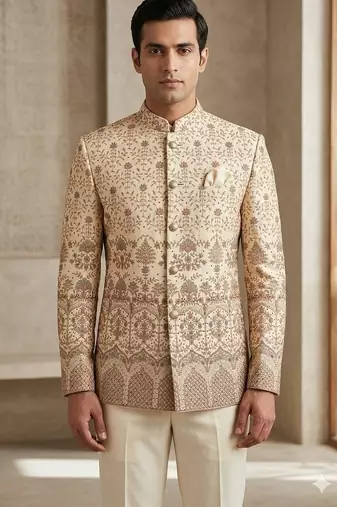 Golden color traditional embroidery jodhpuri for men | premium designer bandhgala ethnic wear