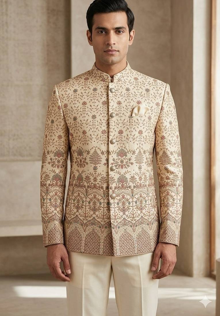 Golden color traditional embroidery jodhpuri for men | premium designer bandhgala ethnic wear