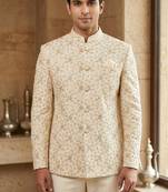 Beige color sequence jodhpuri for men | premium designer bandhgala ethnic wear