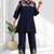 Women's cotton, linen navy blue embroidery short kurta with pant