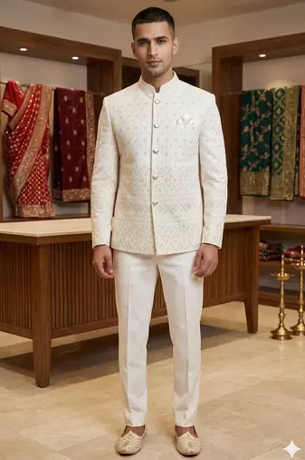 Classy white daman embroidery jodhpuri for men | premium designer bandhgala ethnic wear