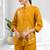 Women's cotton, linen mustard embroidered short kurta with pant