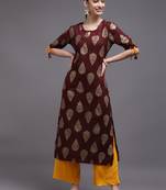 Women brown printed rayon kurta