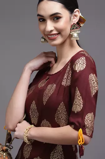 Women brown printed rayon kurta