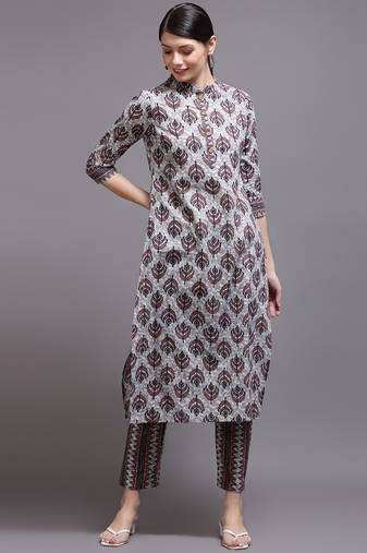Women pink printed cotton kurta