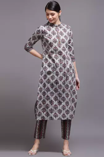 Women pink printed cotton kurta