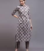 Women pink printed cotton kurta