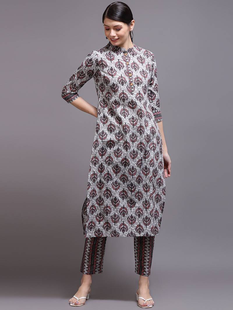 Women pink printed cotton kurta