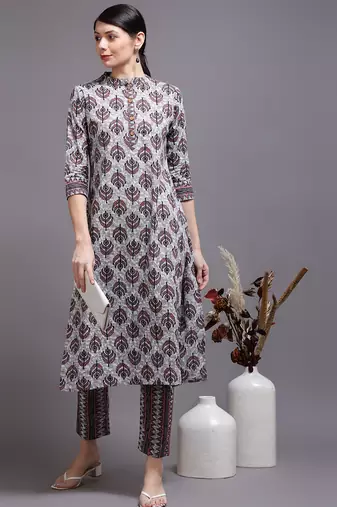 Women pink printed cotton kurta