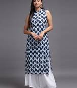 Women blue printed rayon kurta