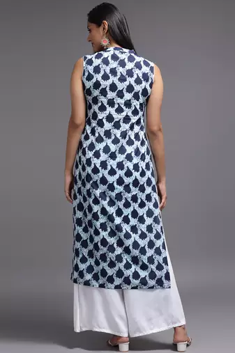 Women blue printed rayon kurta