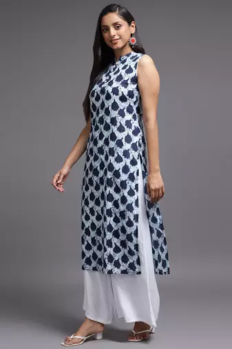 Women blue printed rayon kurta