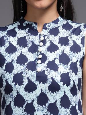 Women blue printed rayon kurta 5