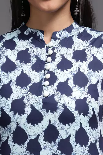 Women blue printed rayon kurta